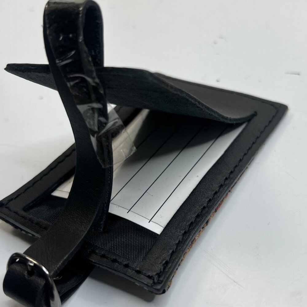 TravelSmith Leather Plaid Luggage Tag Black Leather Strap ID Holder Travel - Picture 3 of 4